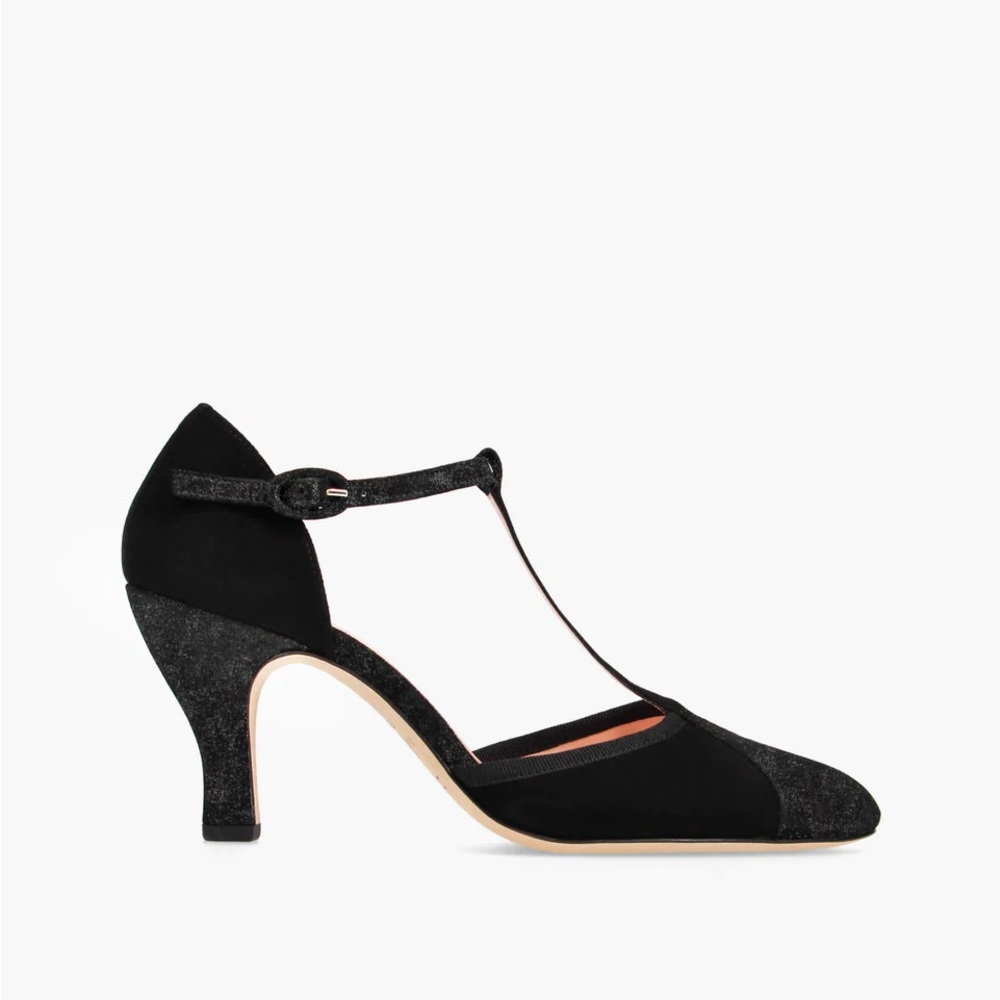 Repetto Salomes Lambskin Leather Black Carbon T-Strap Heels Ballroom 38.5